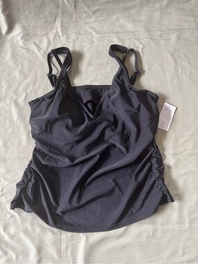 Black Ruched Tankini Swim Top